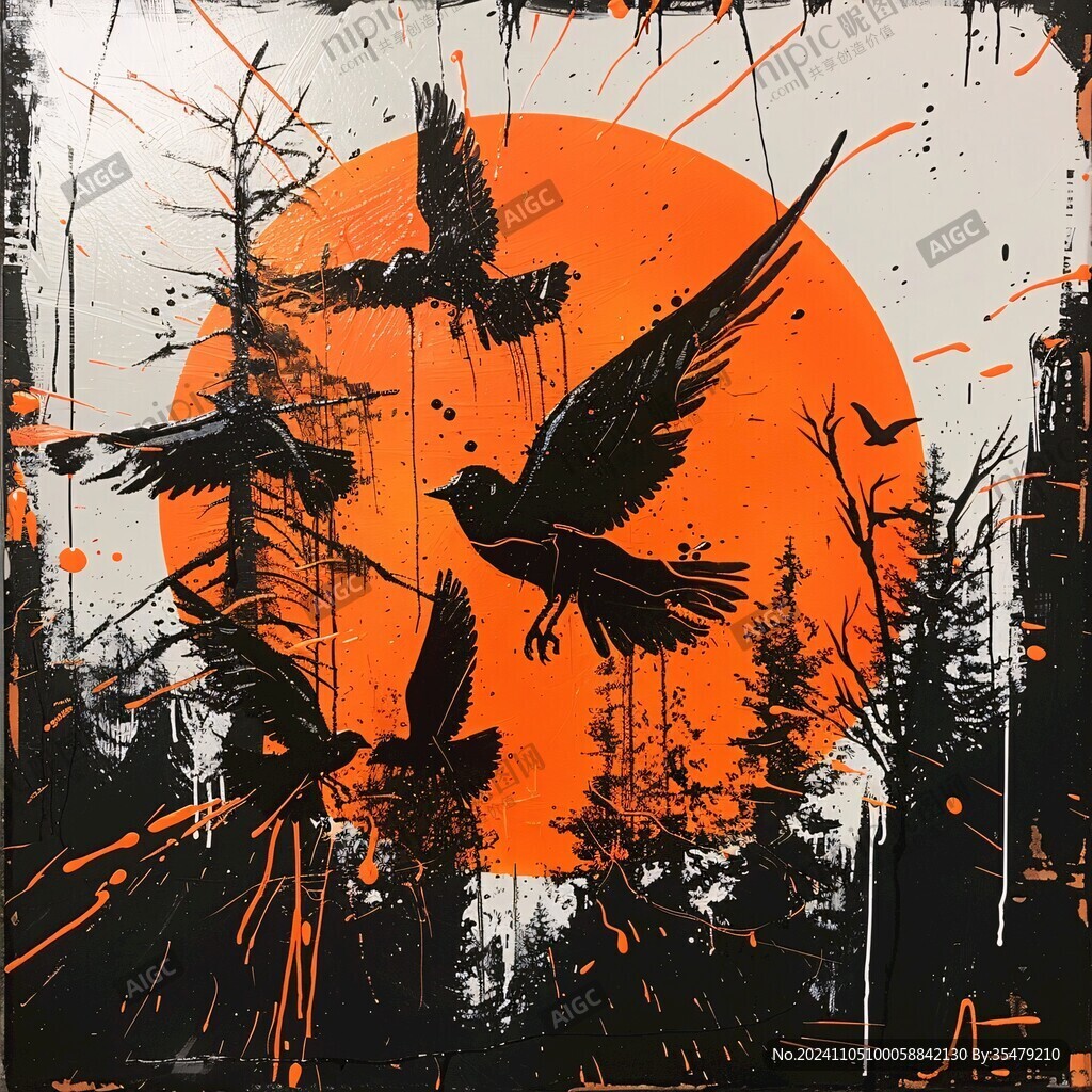 竹鸟壁画