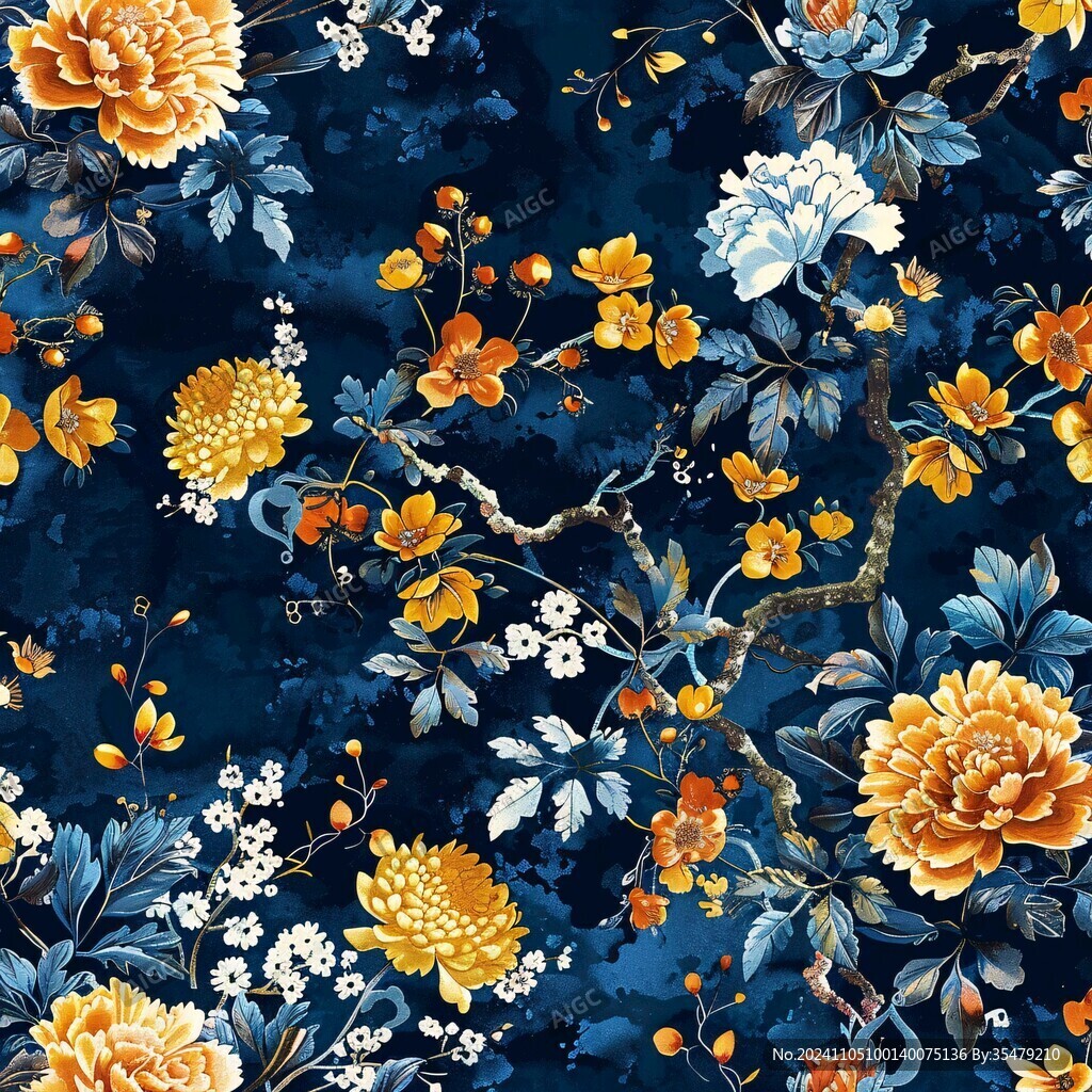 中式风格布料纹理花卉