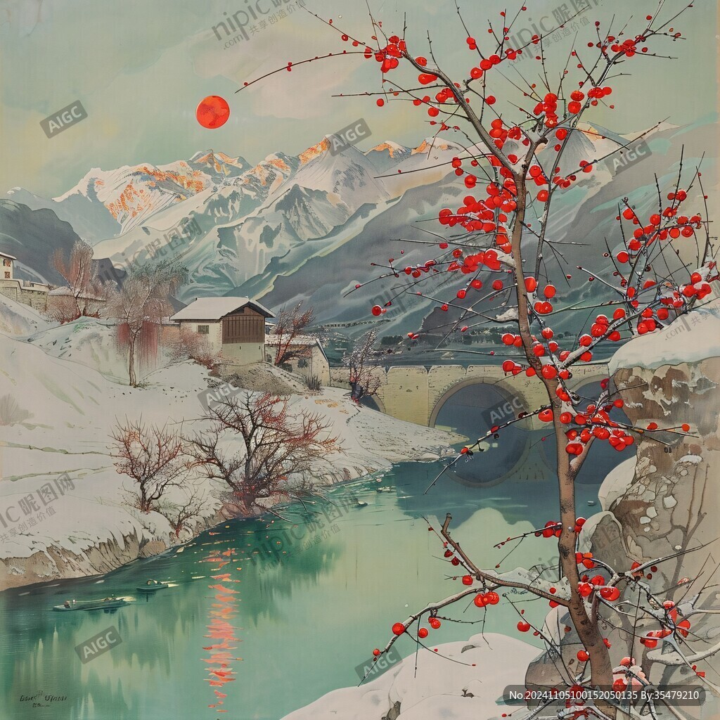 雪景山水插画