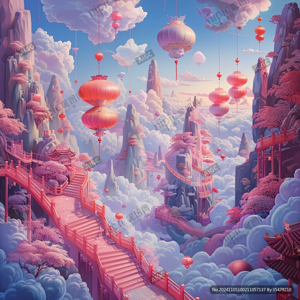 国潮仙景插画