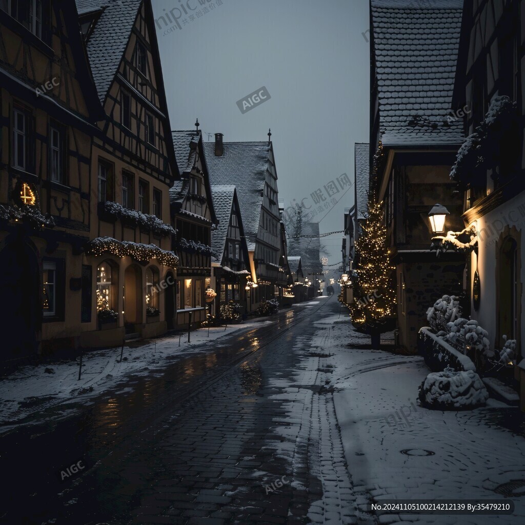 昏黄的雪景街道