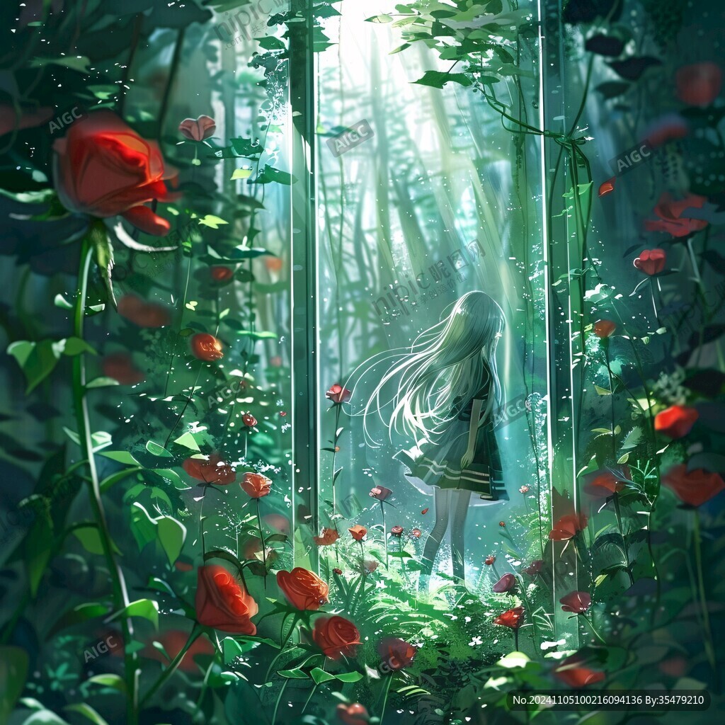 场景插画植物少女