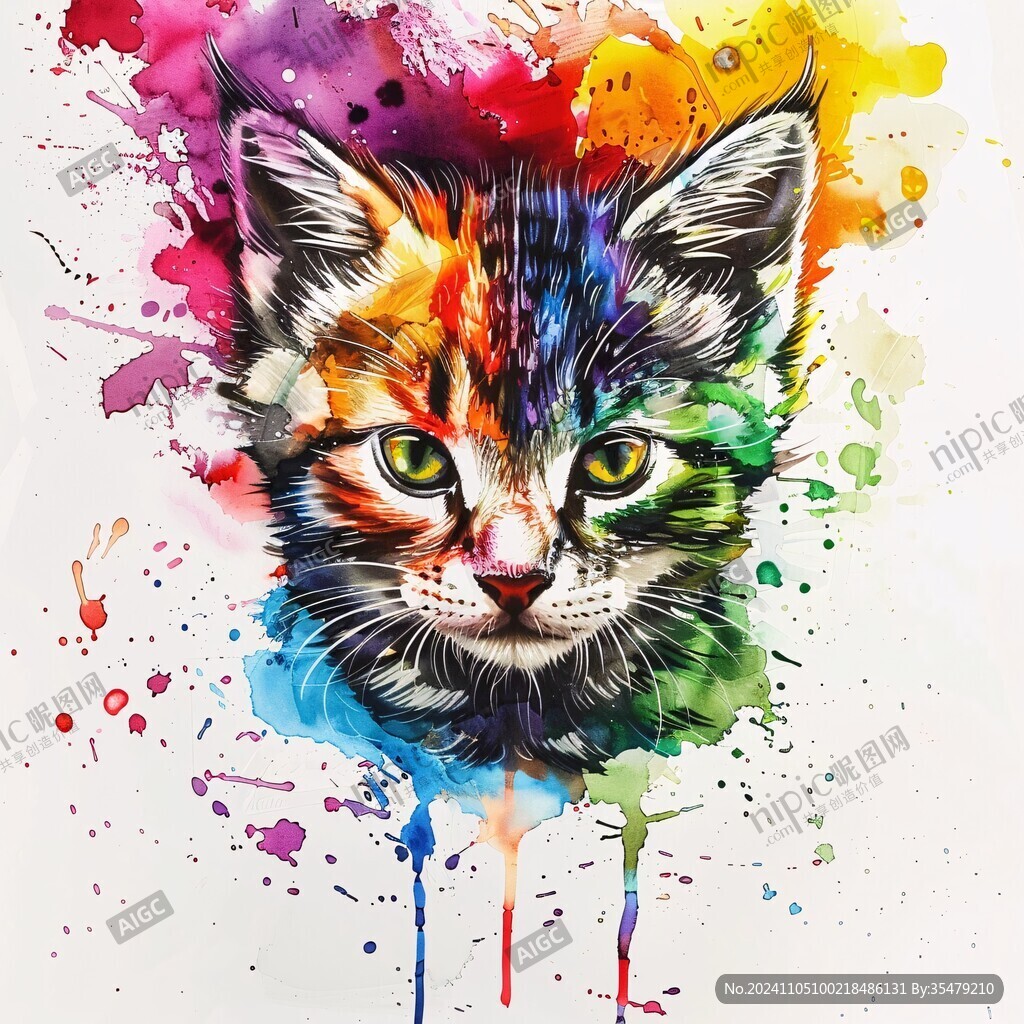 手绘猫抽象画
