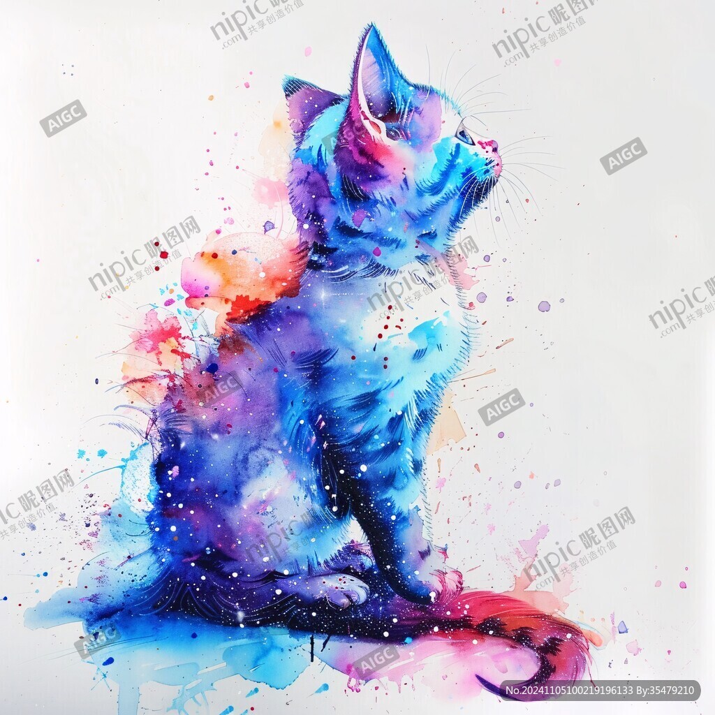 手绘猫抽象画