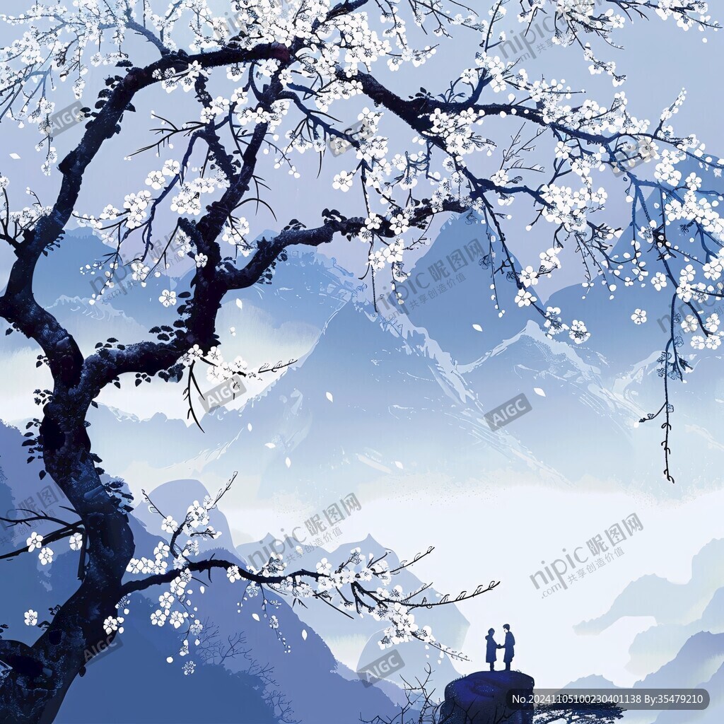 桃花源记古风山水插画