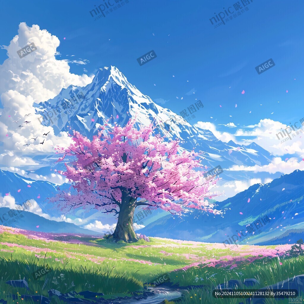 冰川上的樱花树