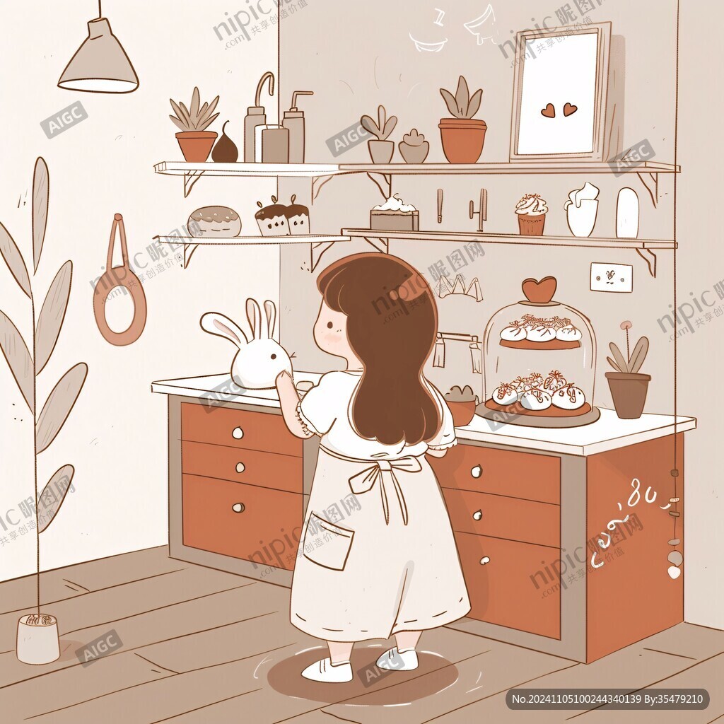 客厅的插画女孩