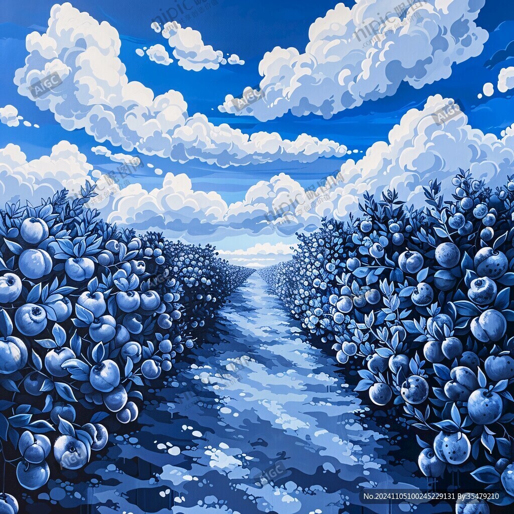 两排蓝莓中间马路