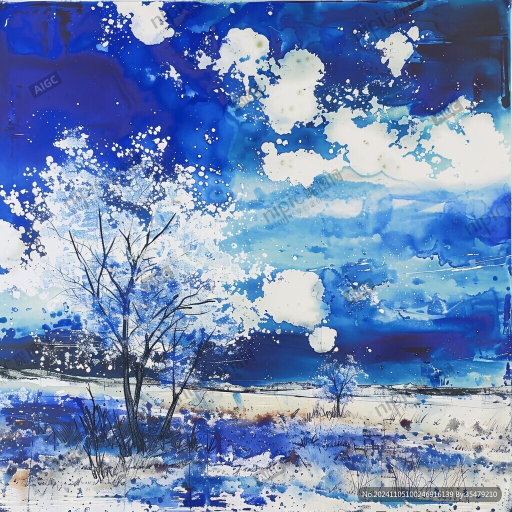 雾凇水粉画