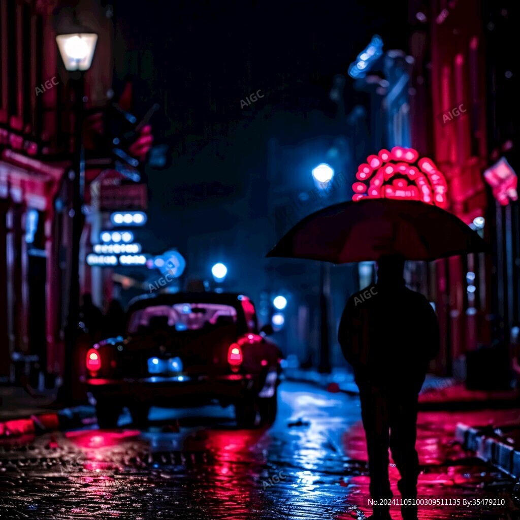夜晚雨中行走的人
