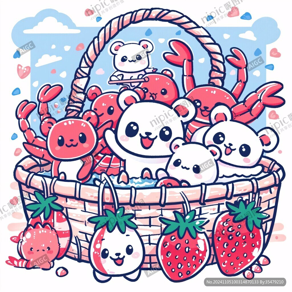 兔兔提草莓插画