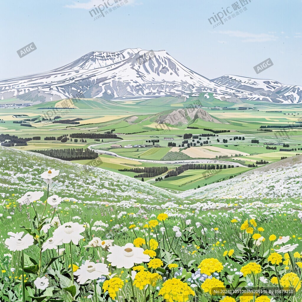 遍地野花和雪山