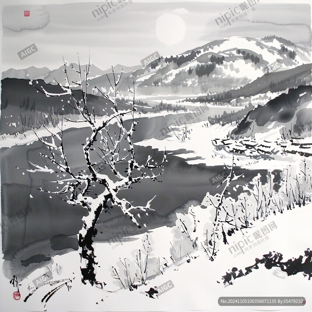 雪景水墨画