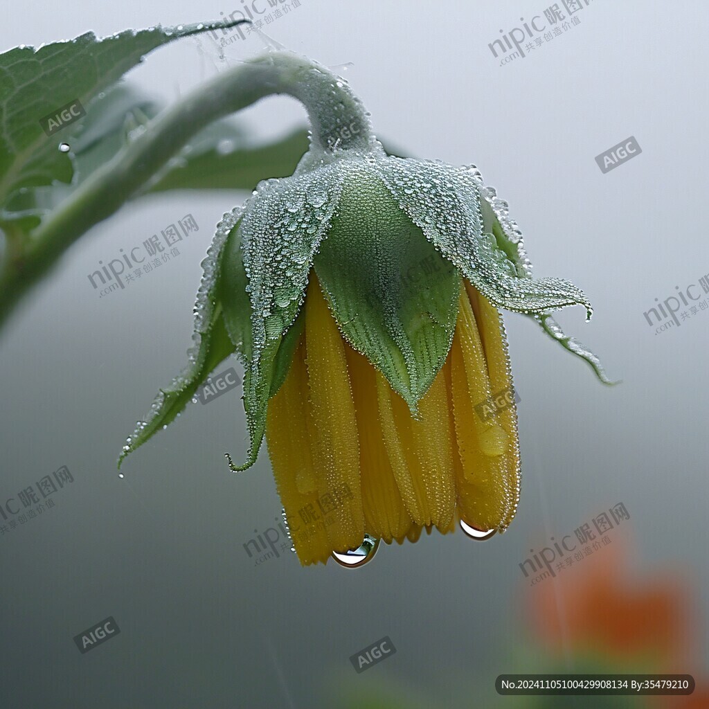 菊花丝丝沾雨珠