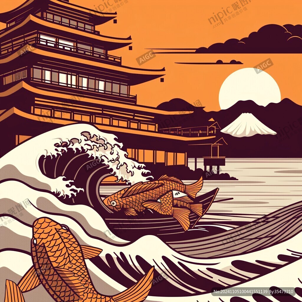 鳄渡秋风地标插画