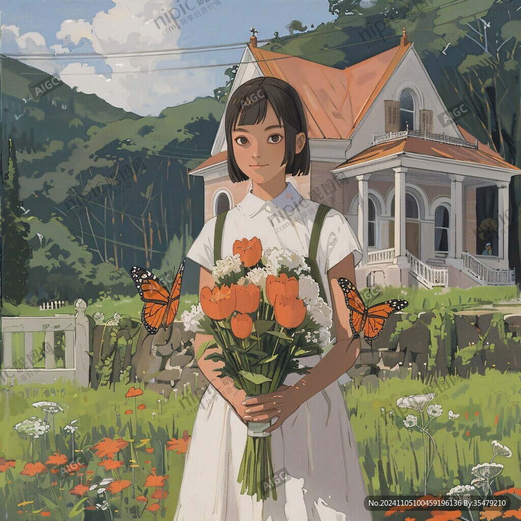 拎着花的女生