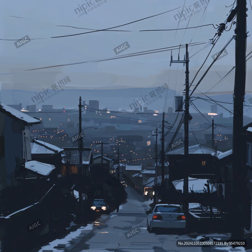日落街道插画