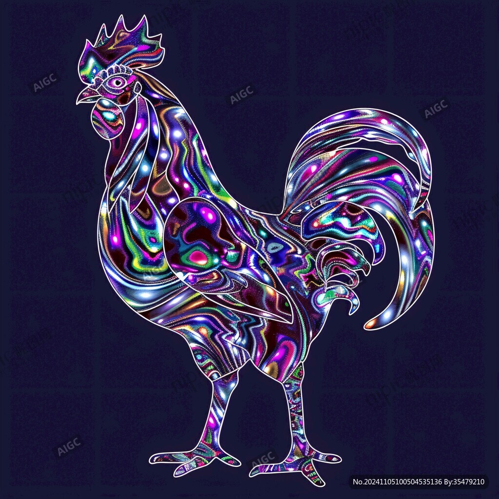 手绘七彩公鸡插画设计