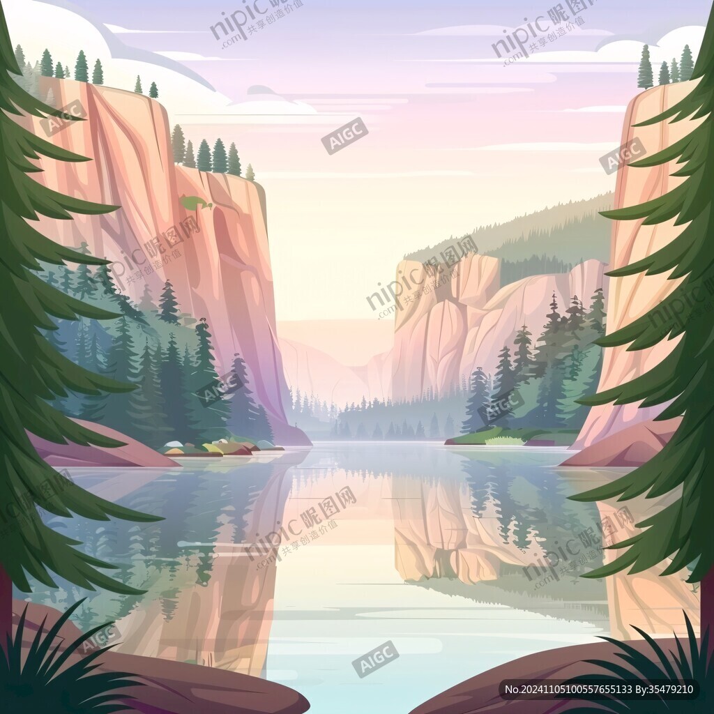 大自然山川插画