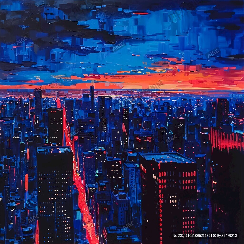 城市之夜油画