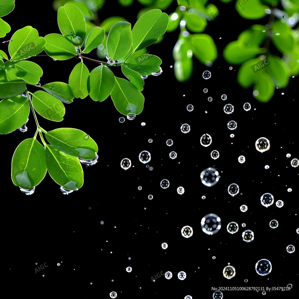 草药水珠绿叶环保素材