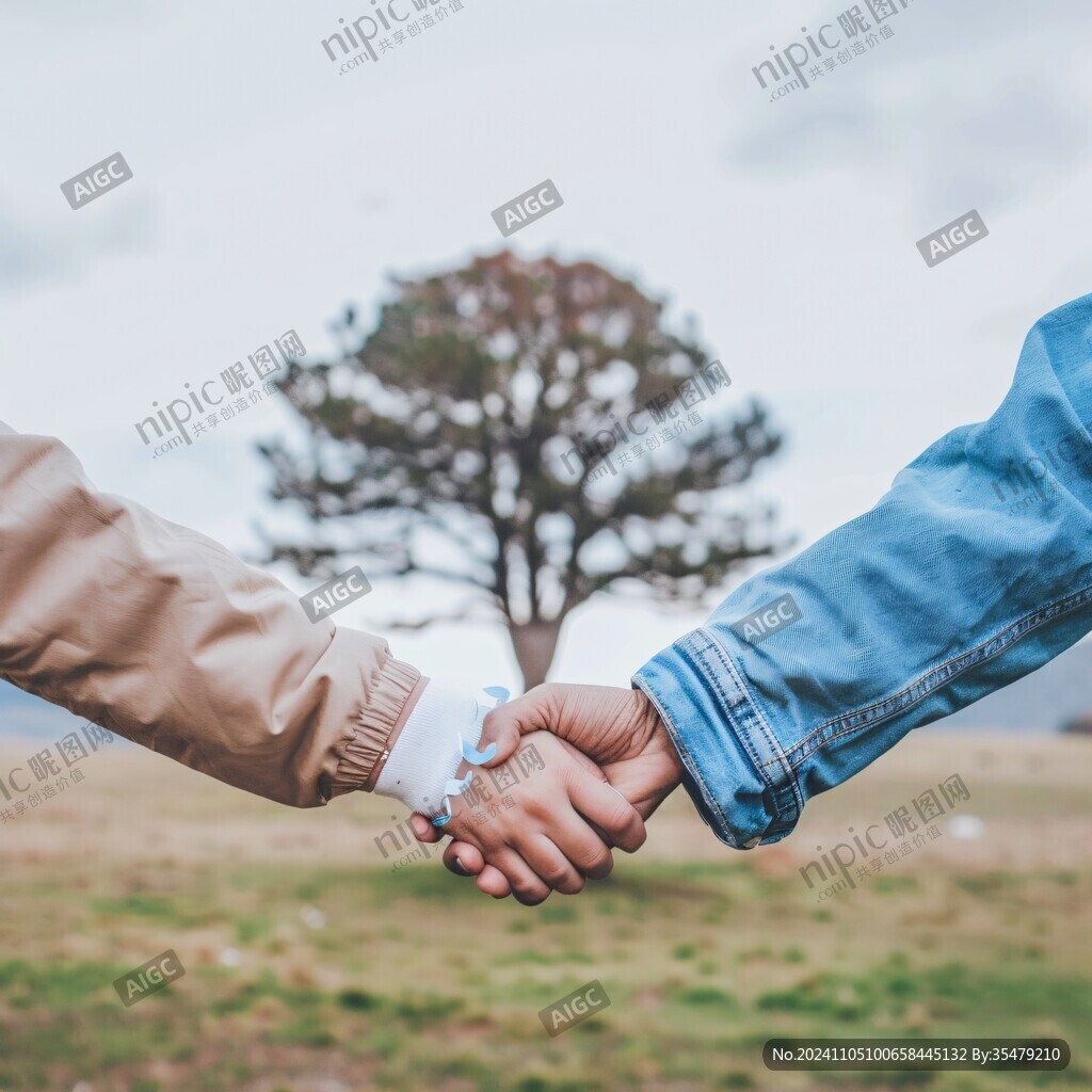 情侣牵手户外