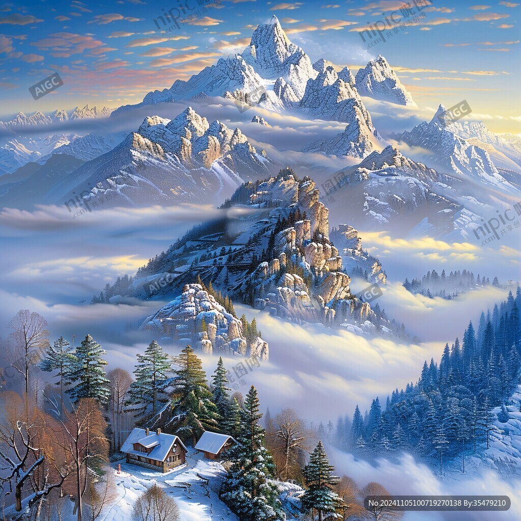 壁画电脑画山脉高山