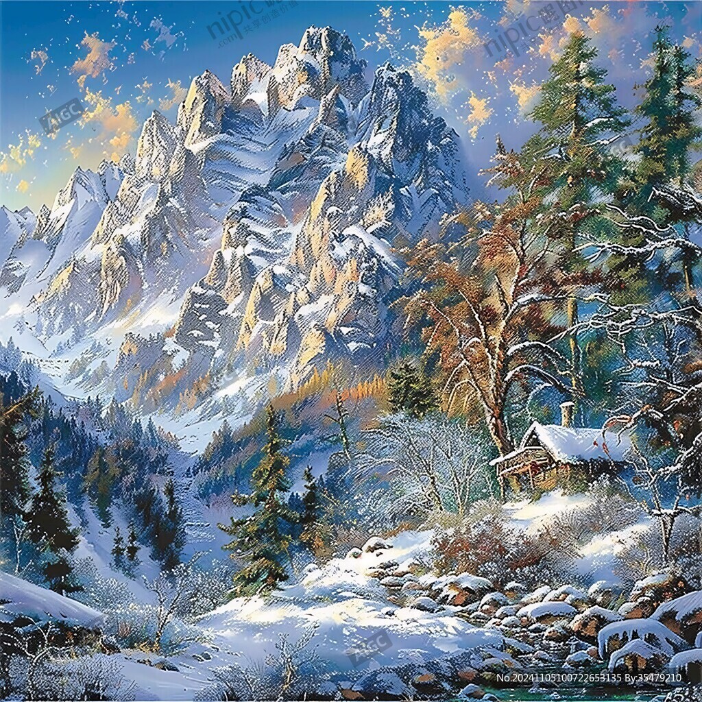雪山飞雪油画
