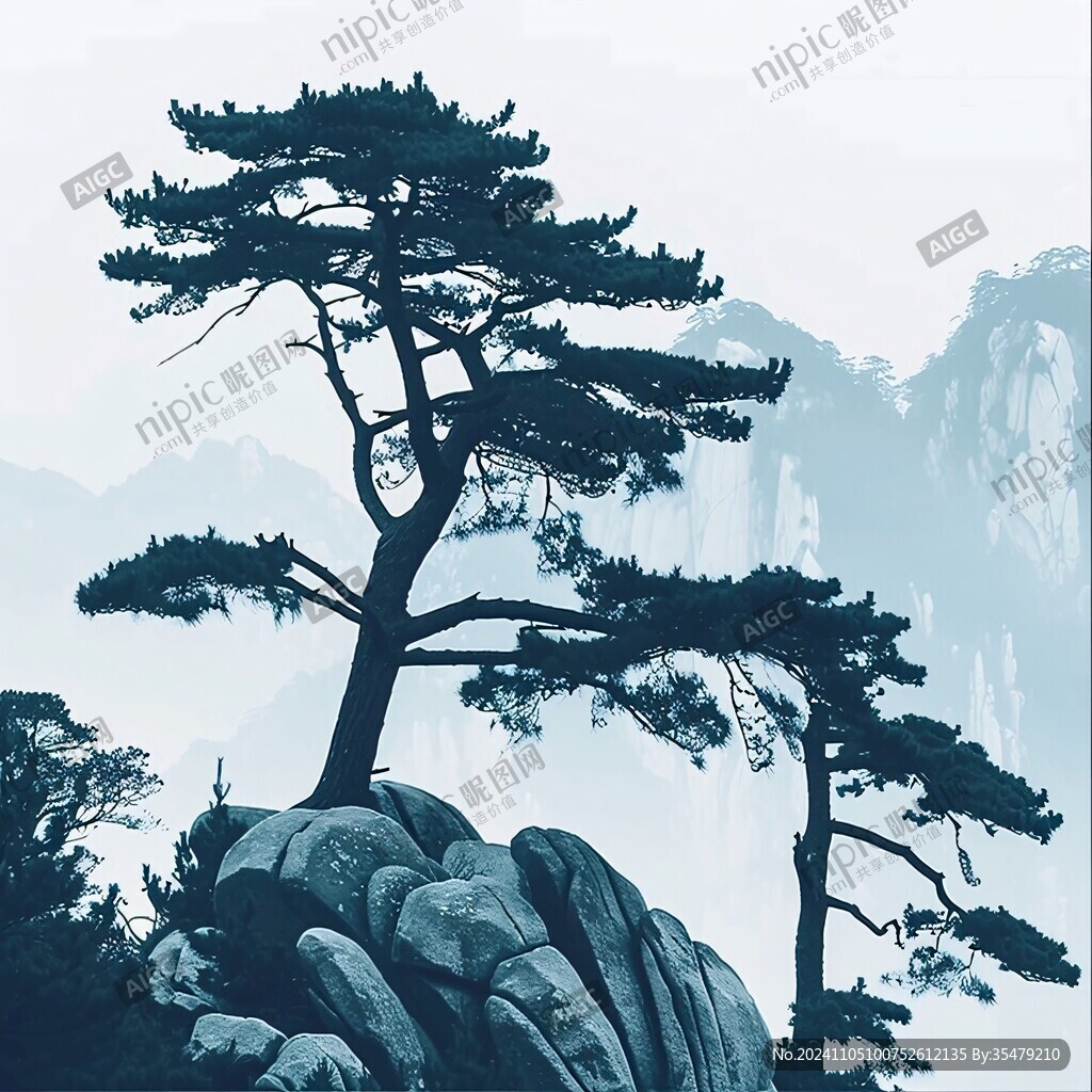 迎客松水墨山川