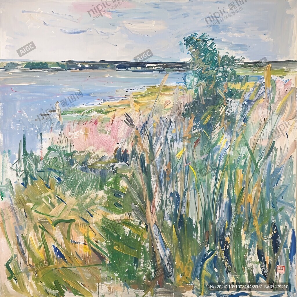 湖边油画