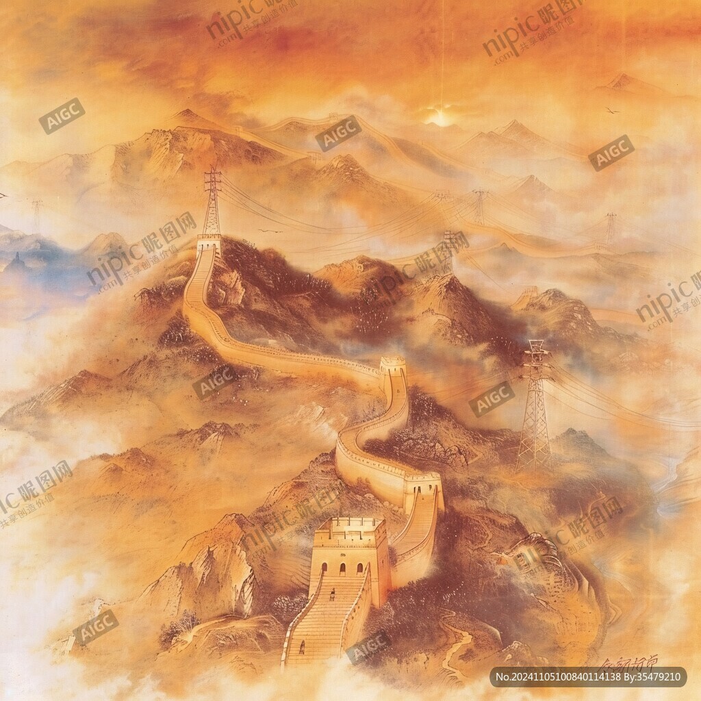 工笔画长城