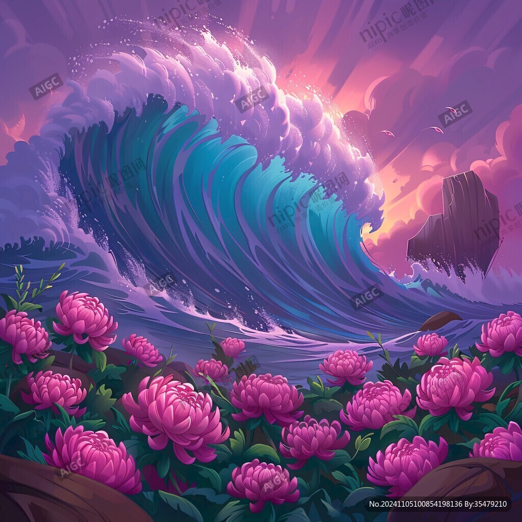 海洋海浪花插画