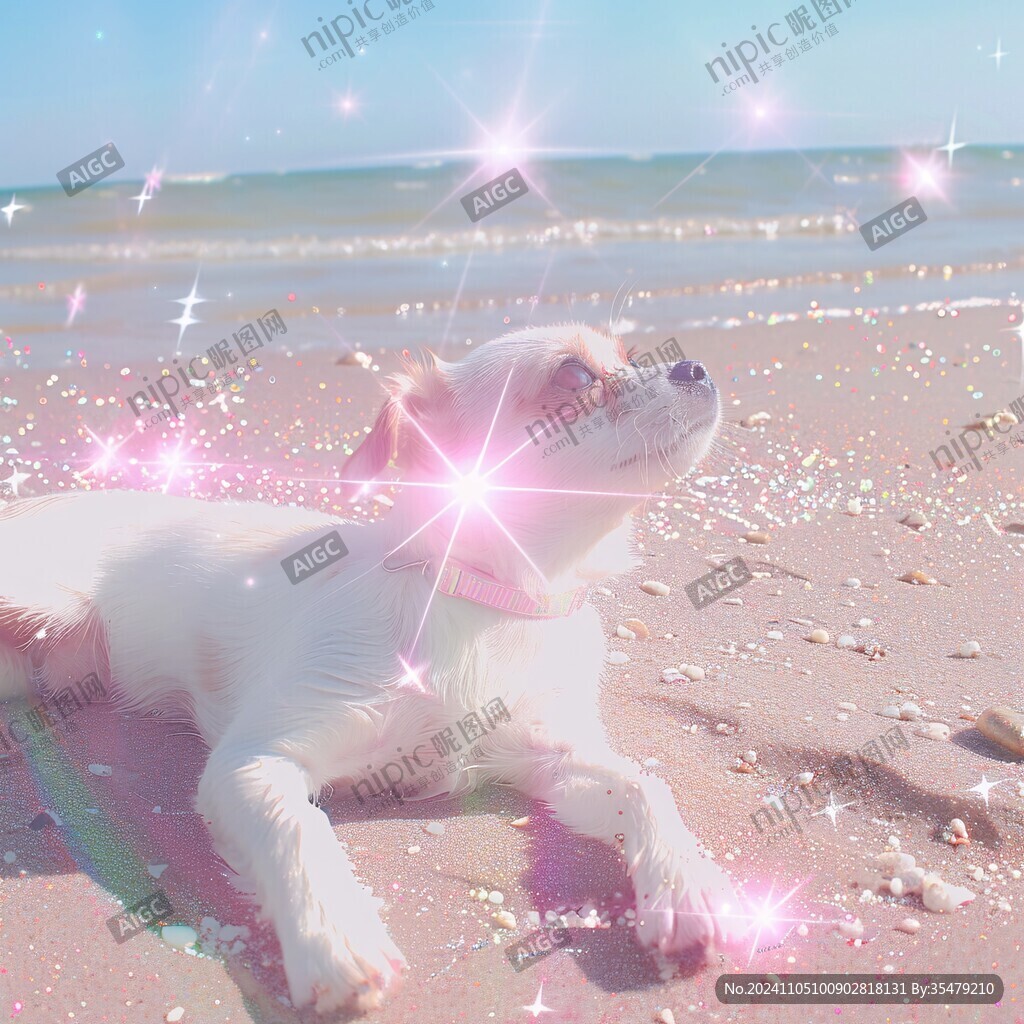 海边嘻戏的小狗