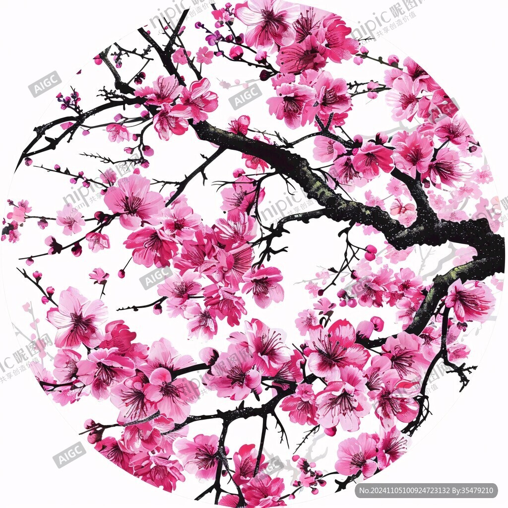 圆形桃花图