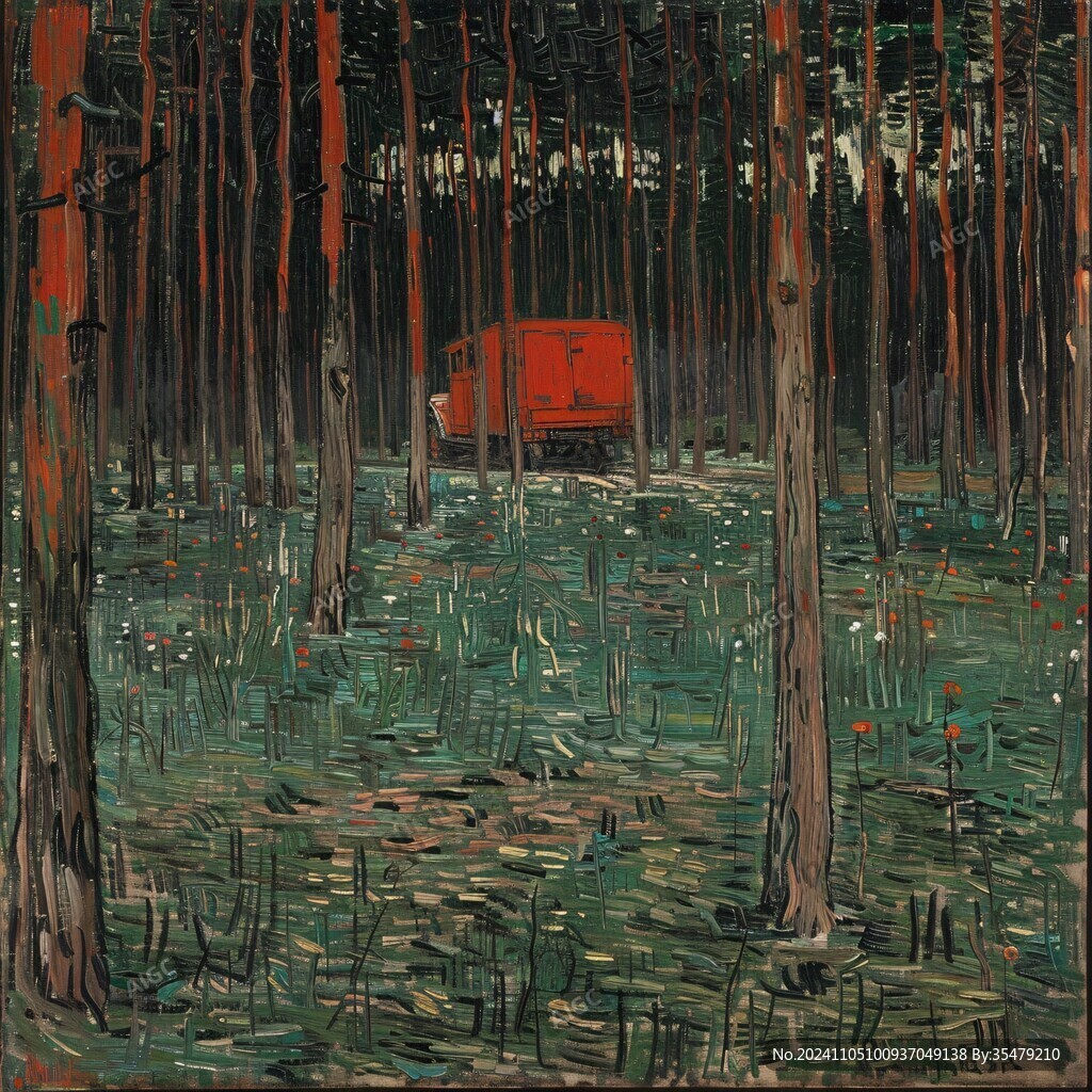 林中小屋油画