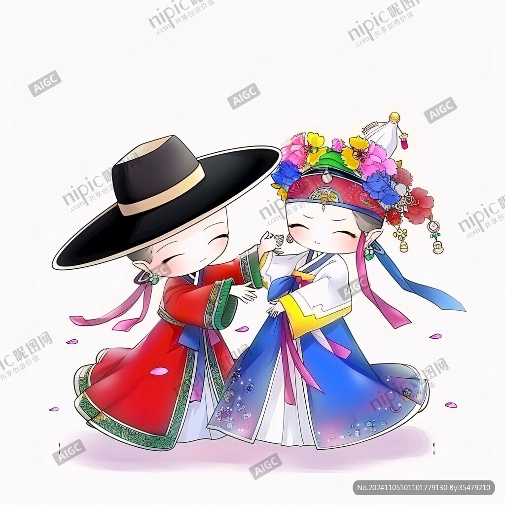 朝鲜族人物情侣插画