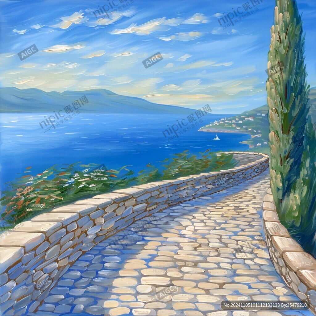 手绘地中海油画