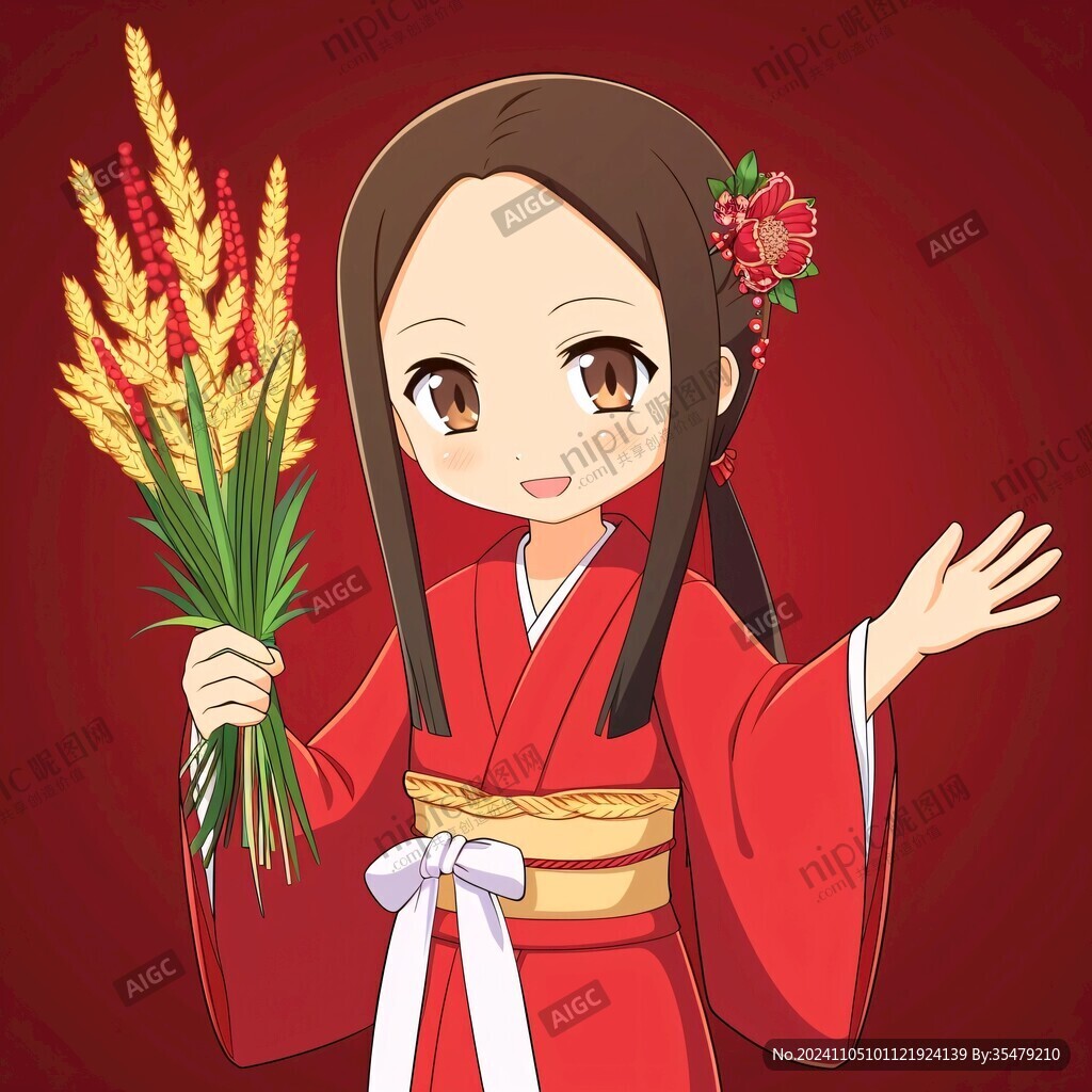 抱稻穗的女孩