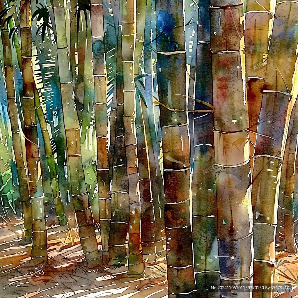 竹林油画