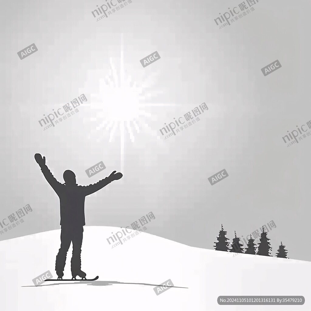 少年滑雪剪影