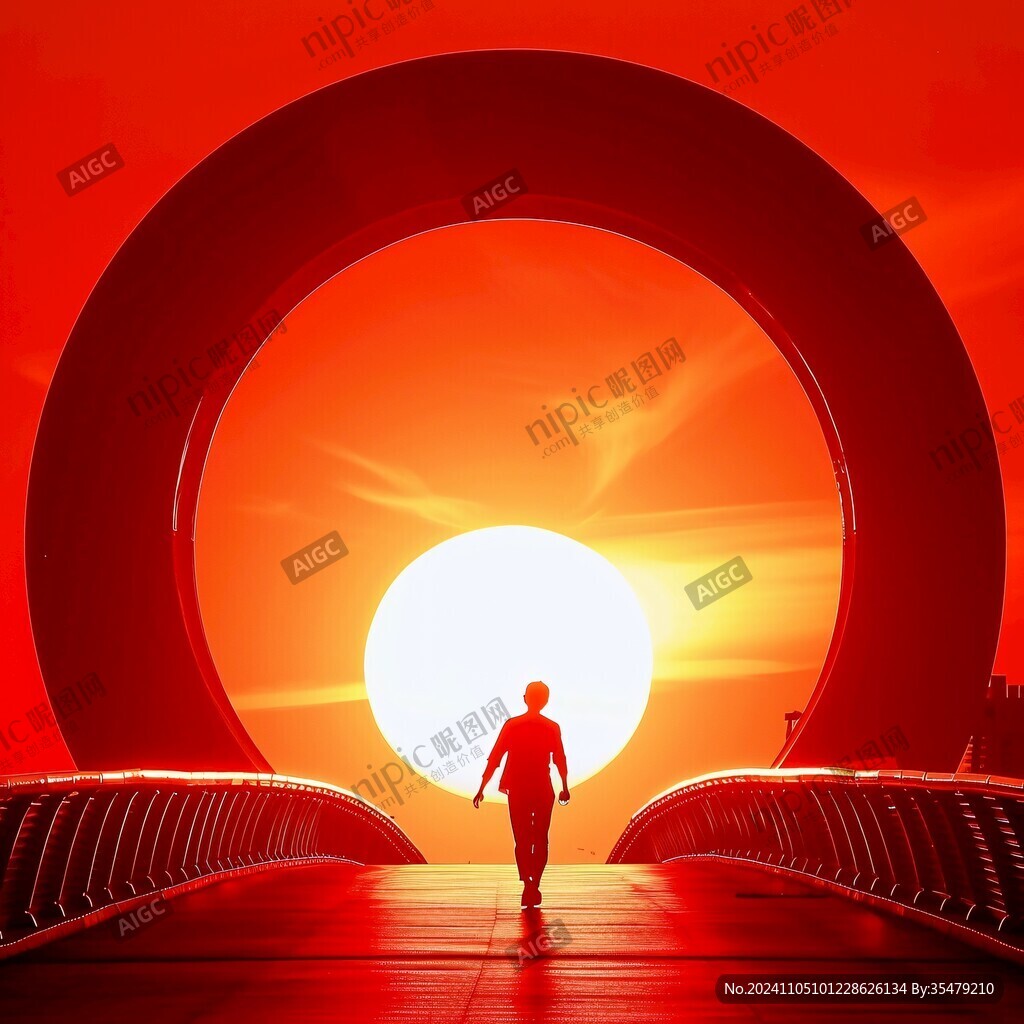 夕阳下圆拱桥洞