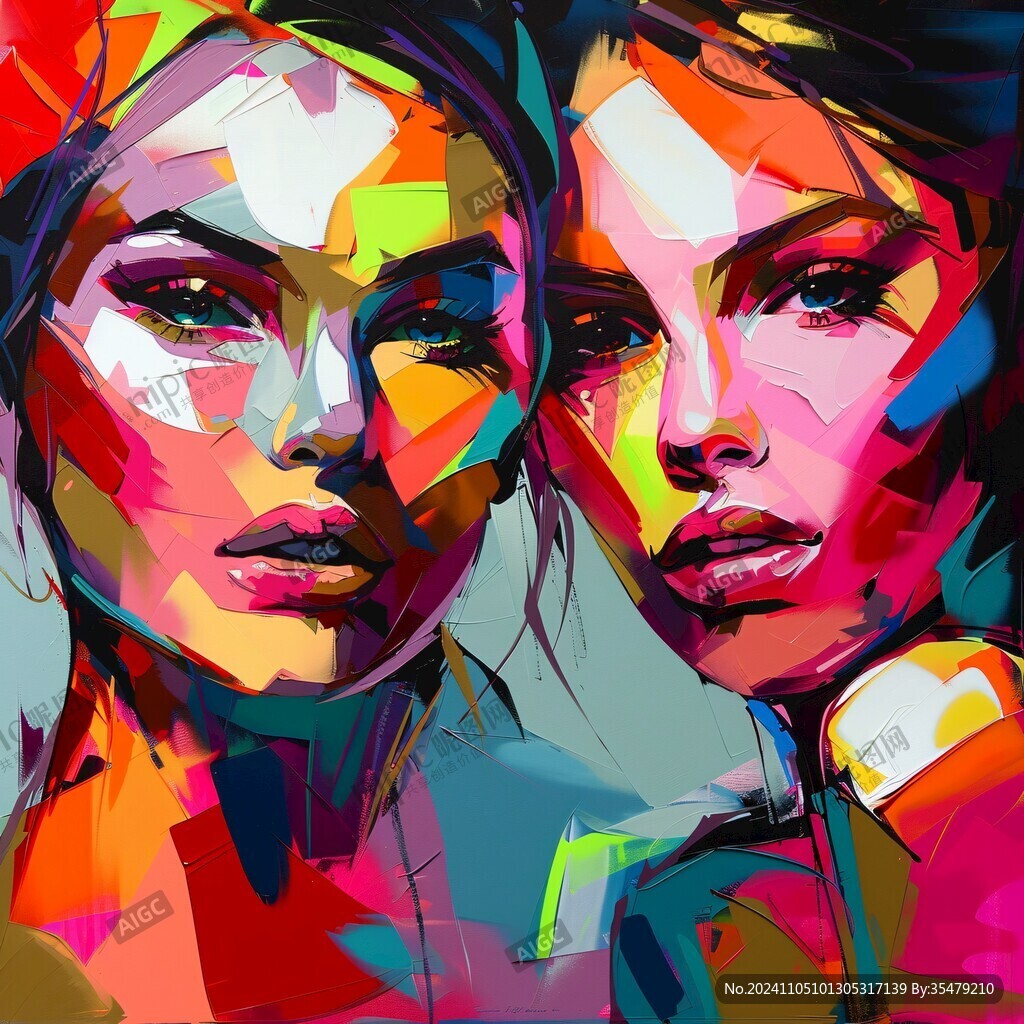 人脸色块拼接装饰画