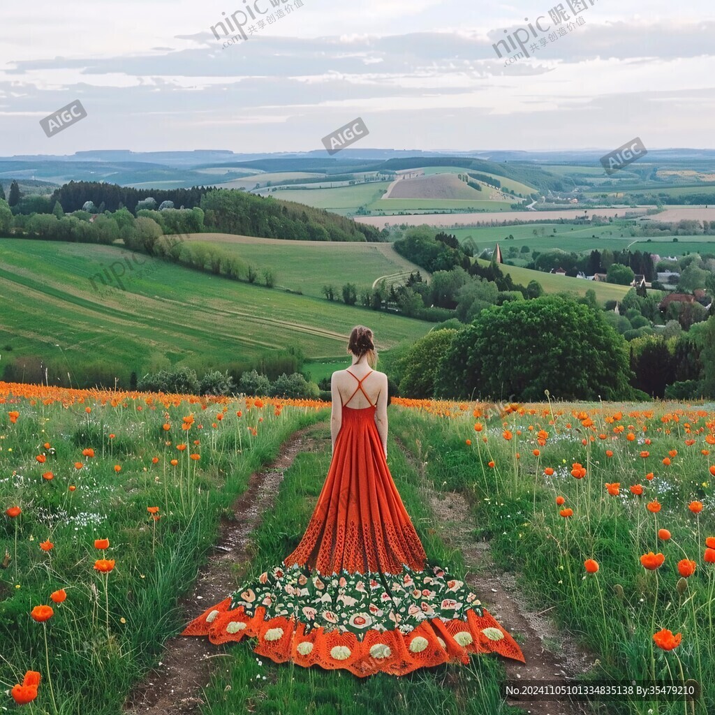花丛女人背影