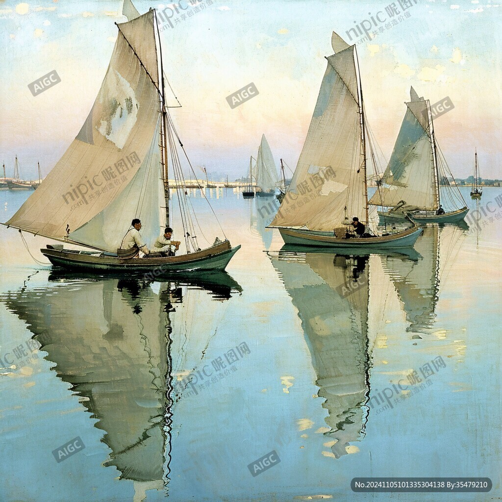 扬帆踏浪油画