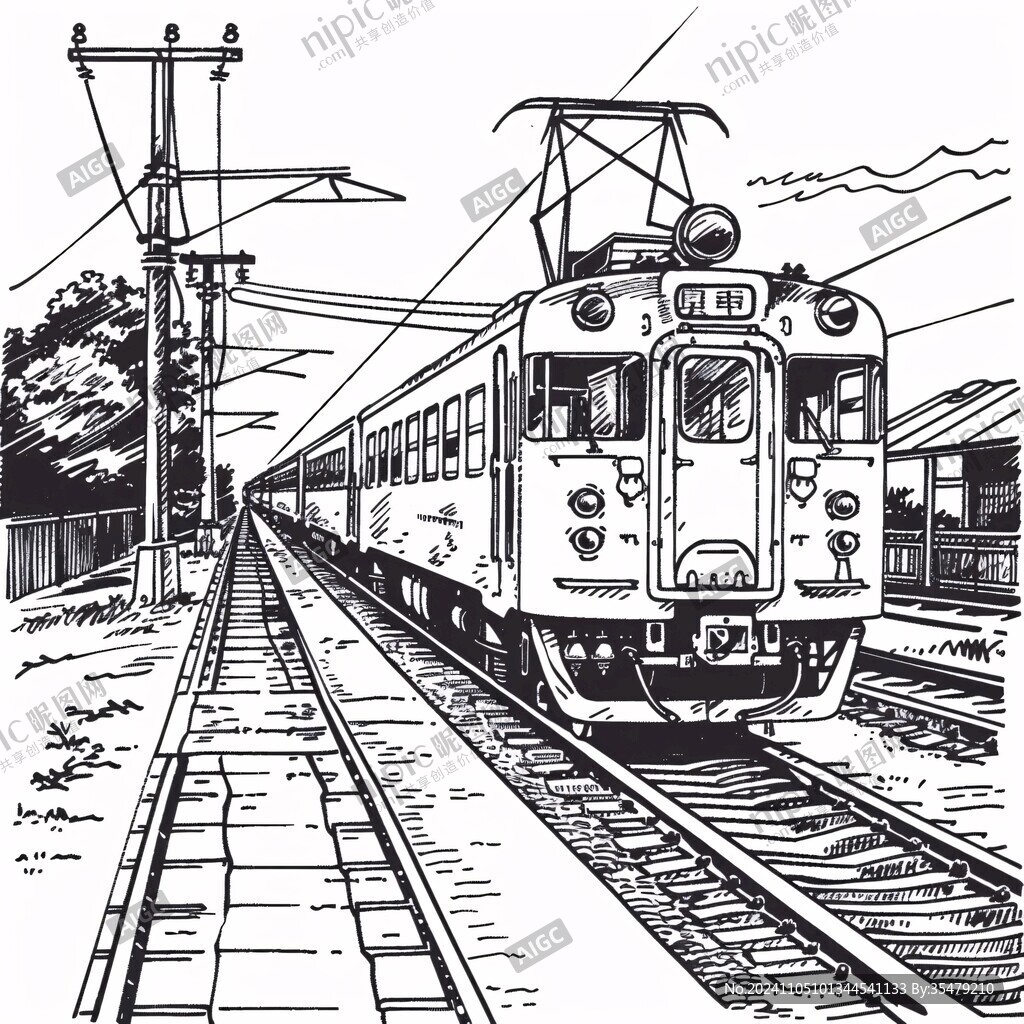 手绘电车插画
