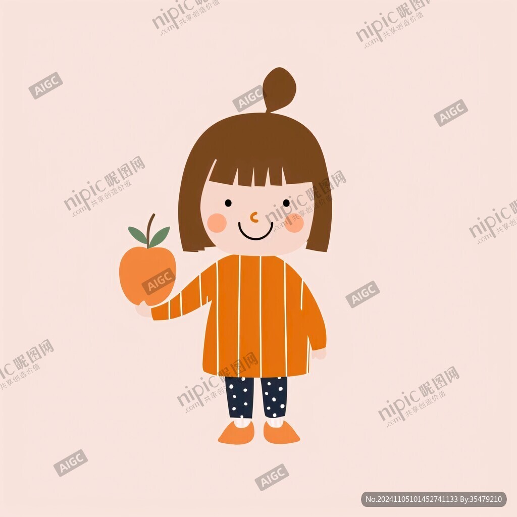 小女孩抱苹果包装插画