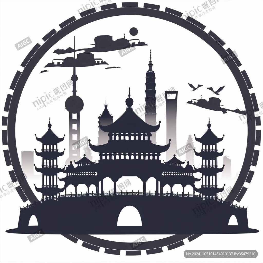 毫州建筑插画剪影