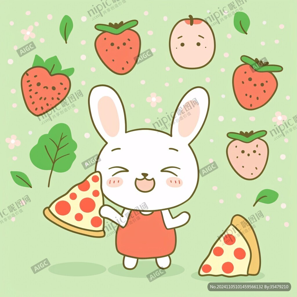萌兔子草莓卡通图案