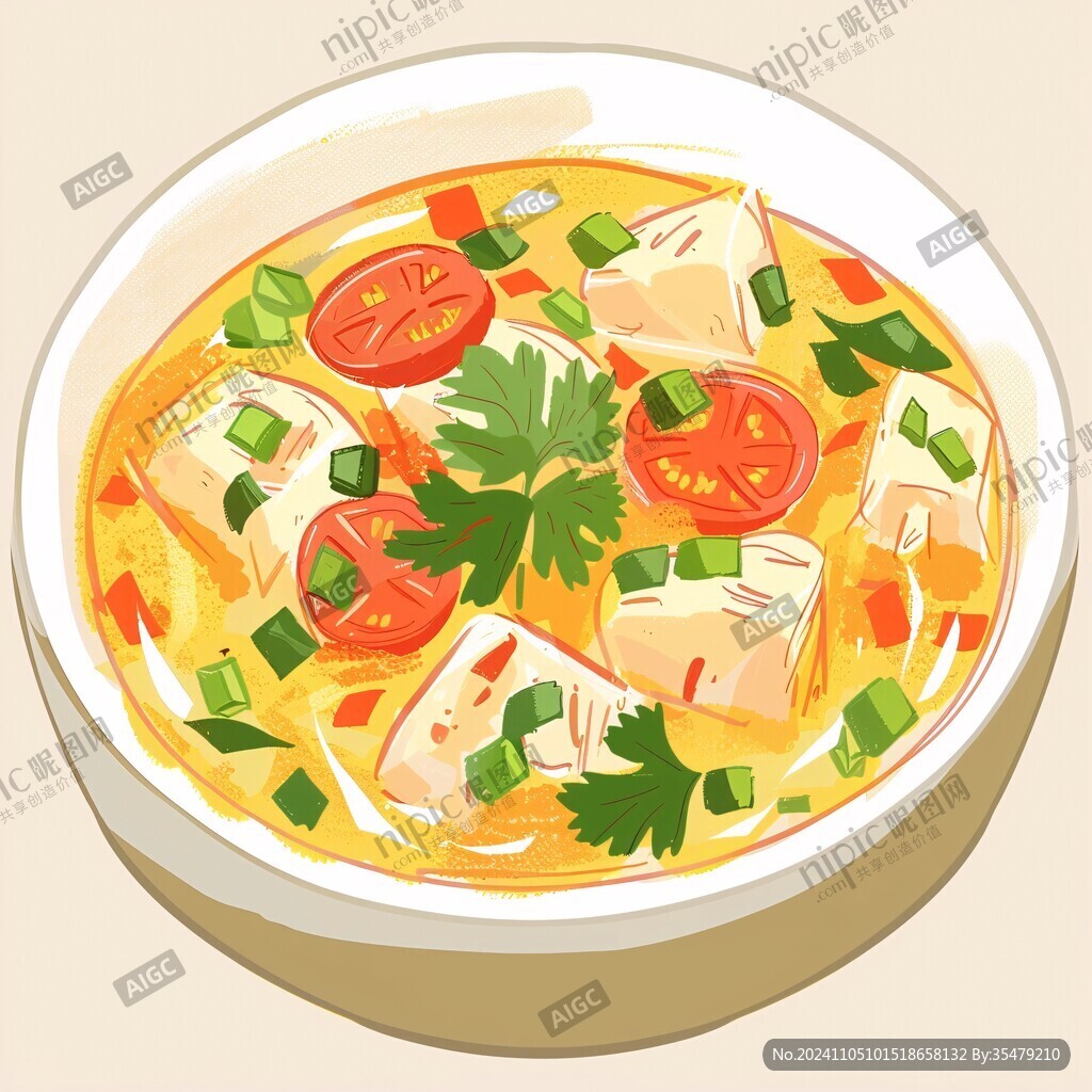 酸汤面叶插画