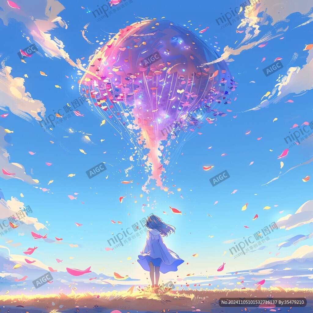拿气球的少女背影